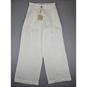 a.ren Women's Size Medium Remlee White Wide Leg Linen Pants NWT $100